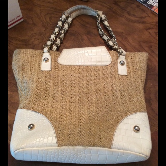 BEBE Straw & Crocodile Large Tote - Picture 2 of 6